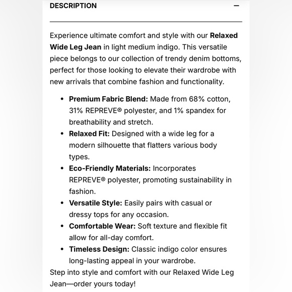 NWT Relaxed Wide Leg comfy Jean Pant drawstring elastic waist Junior Large - Picture 6 of 7